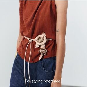 ZARA leather tie belt with flower appliqué’s, one size, adjustable.